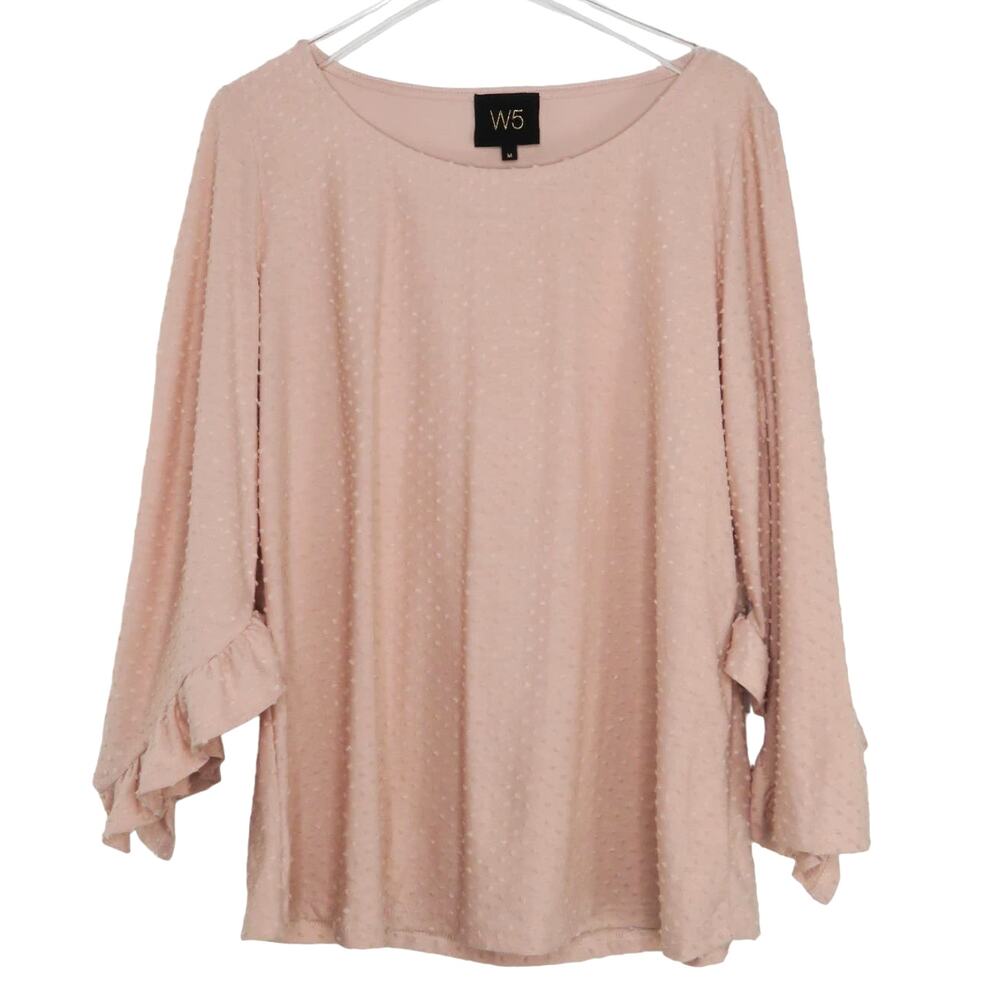Anthropologie W5 Pink Textured Ruffle Long Sleeve Shirt Medium Balletcore